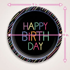 Neon Light Birthday Paper Plates - 9" Round
