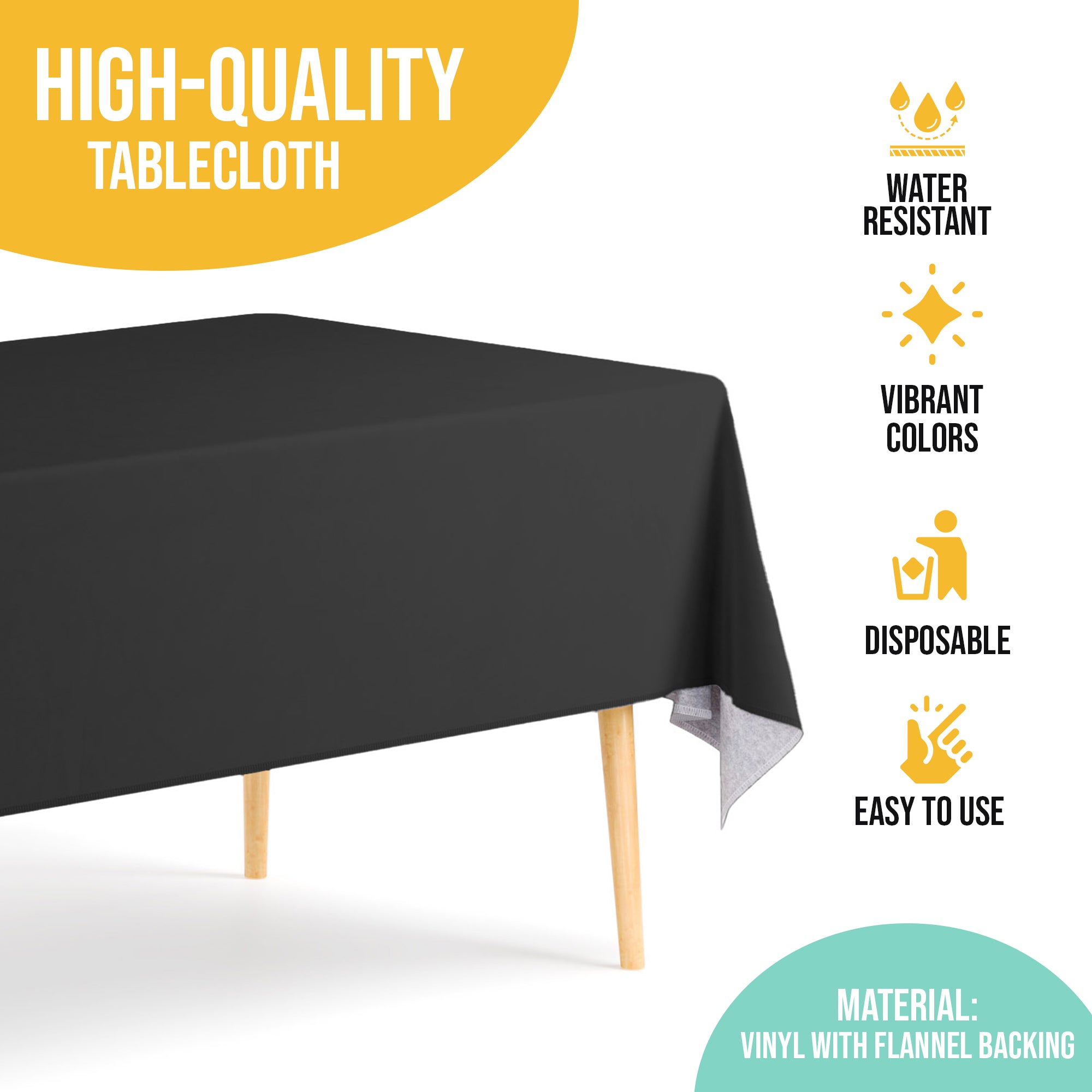 Black Flannel Backed Plastic Table Cover 54 in. x 108 in.
