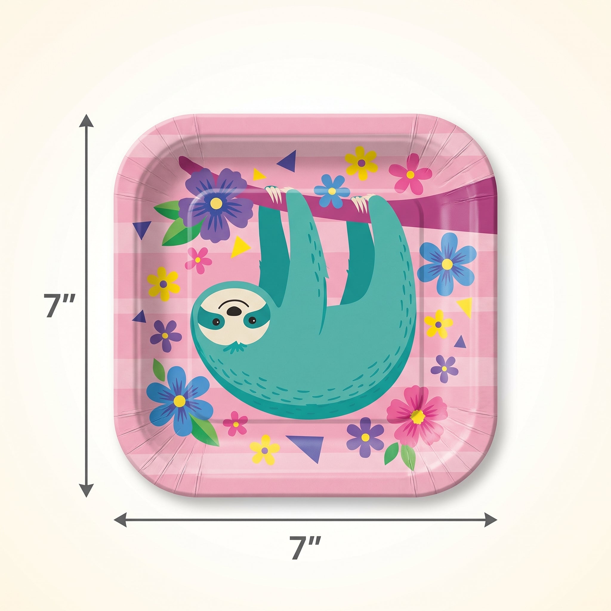 Vibrant Sloth Square Paper Plates - 7"