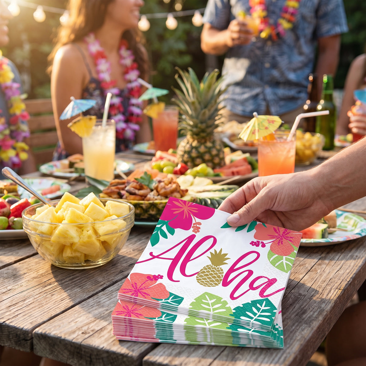 Tropical Aloha Lunch Napkins - 6.5 In. x 6.5 In. - 16 Pack