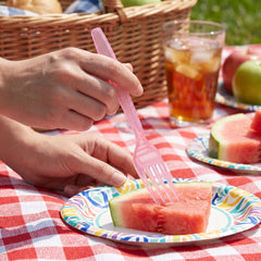 New Pink Plastic Forks - Solid Color Cutlery for Everyday Use - 7.5 in.