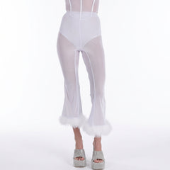 Women's Angel Costume Pants with Marabou Trim - L/XL
