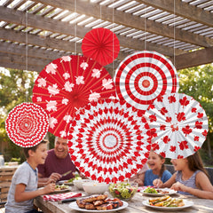 Canada Day Maple Leaf Paper Fan Decorations - 6 Pack