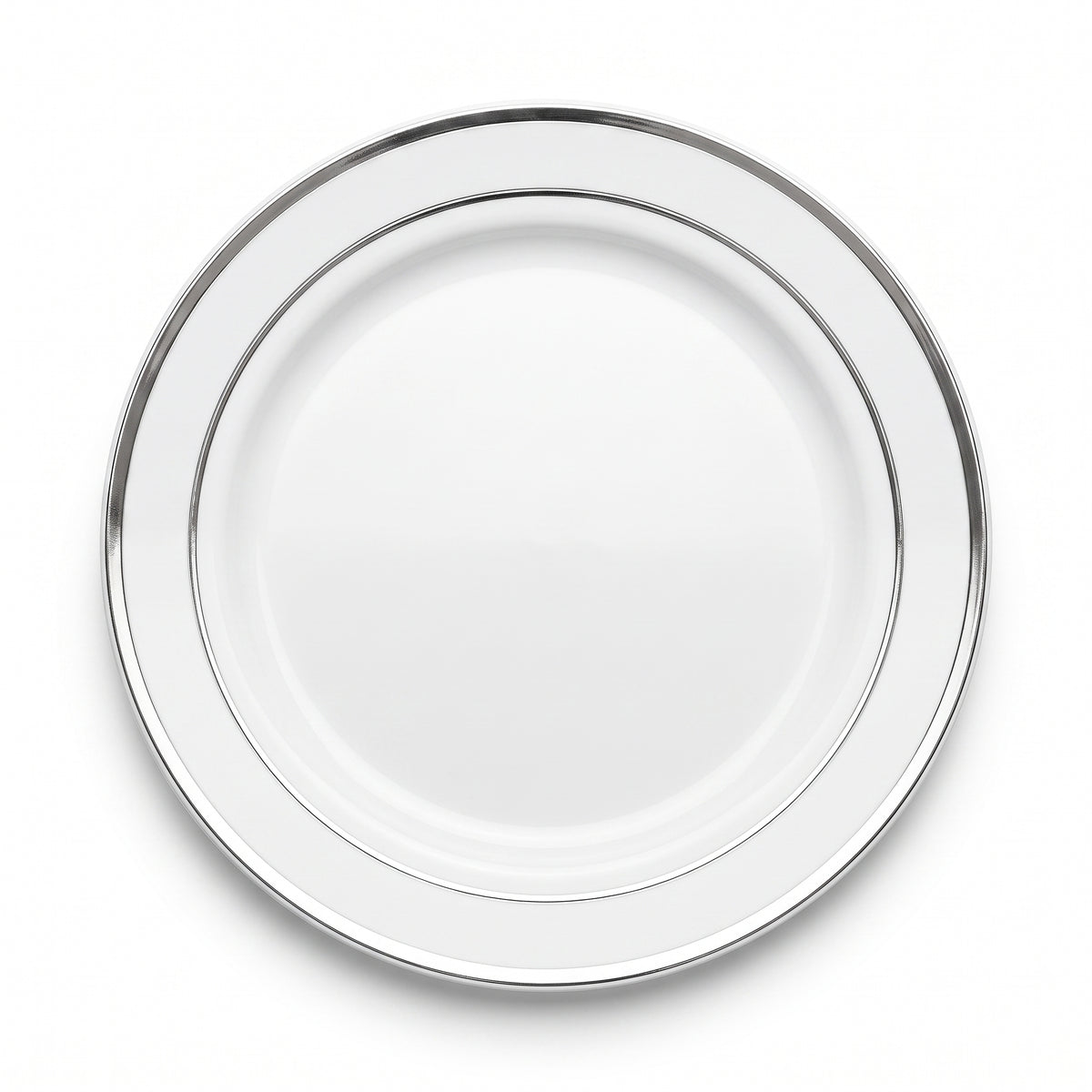 Elegant Silver-Trimmed 12" Premium Plastic Buffet Plates - Pack of 10