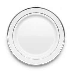 Elegant Silver-Trimmed 12" Premium Plastic Buffet Plates - Pack of 10