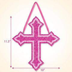 Pink Glitter Foam Cross Hanging Decoration for Religious Celebrations