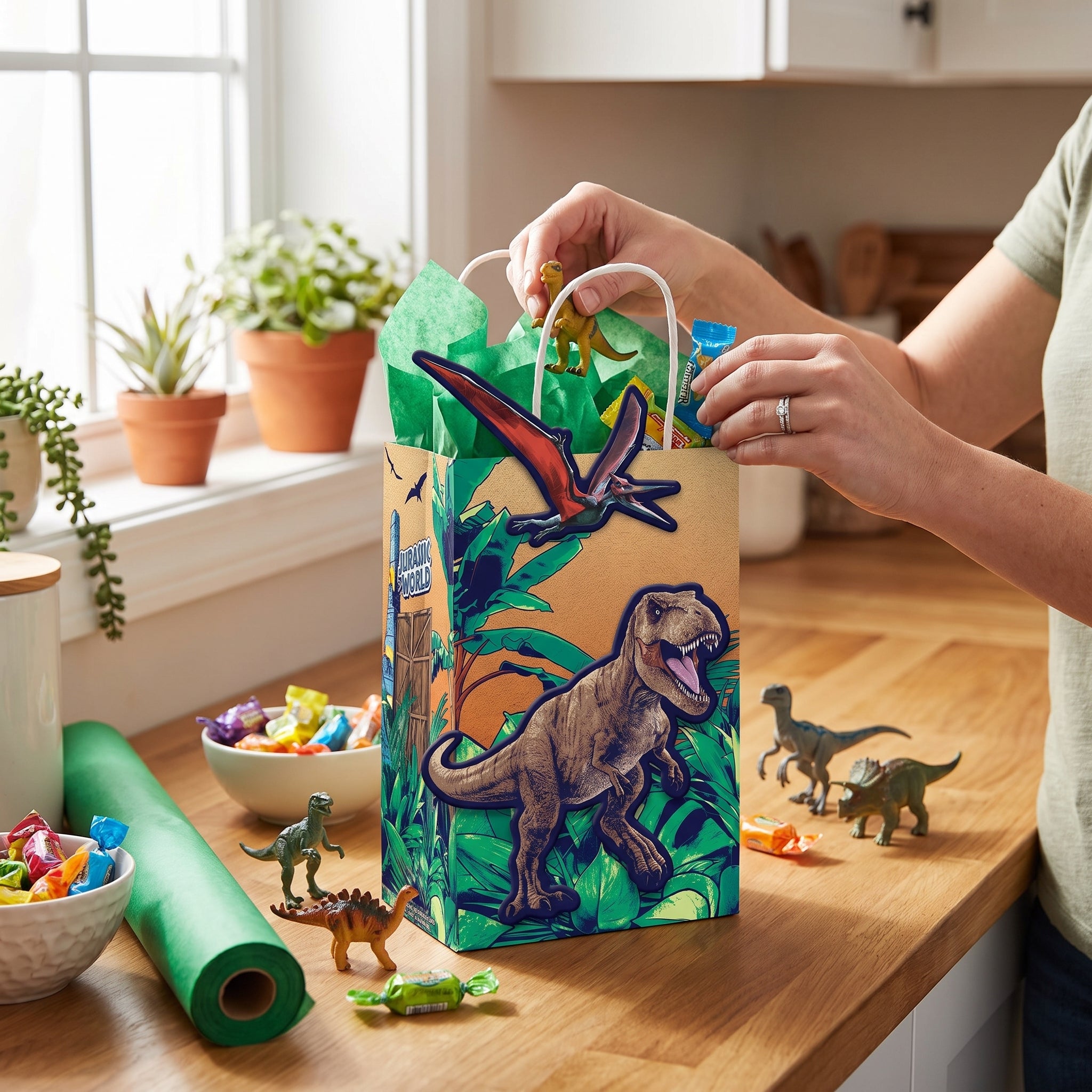 Jurassic World DIY Dinosaur Kraft Gift Bags - 8 Pack