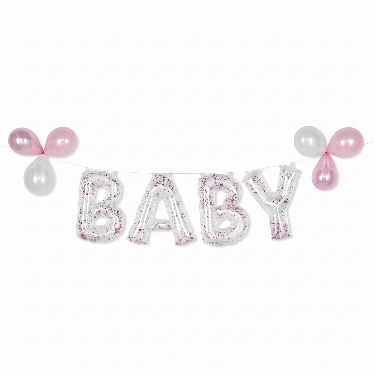 "Baby" Pink Confetti Foil Balloon Banner Kit
