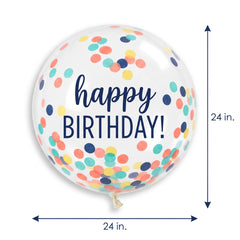 24-Inch Rainbow Confetti Latex Happy Birthday Balloon