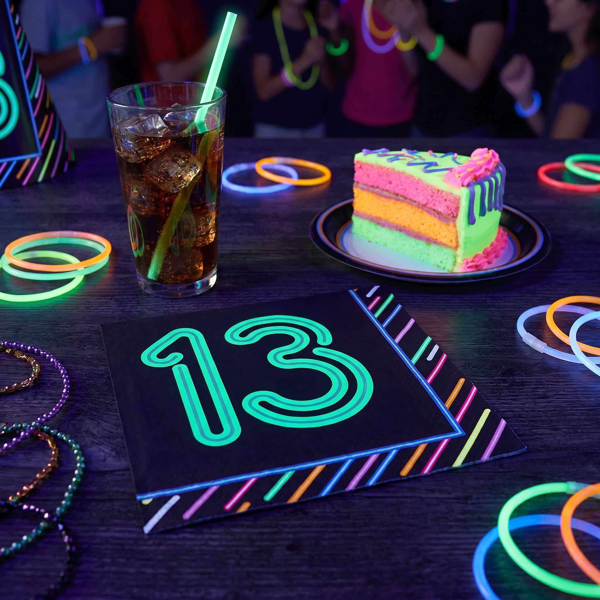 Neon 13th Birthday Beverage Napkins - 5 In. X 5 In.