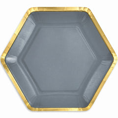 Elegant 7" Metallic Dark Gray Hexagon Plates