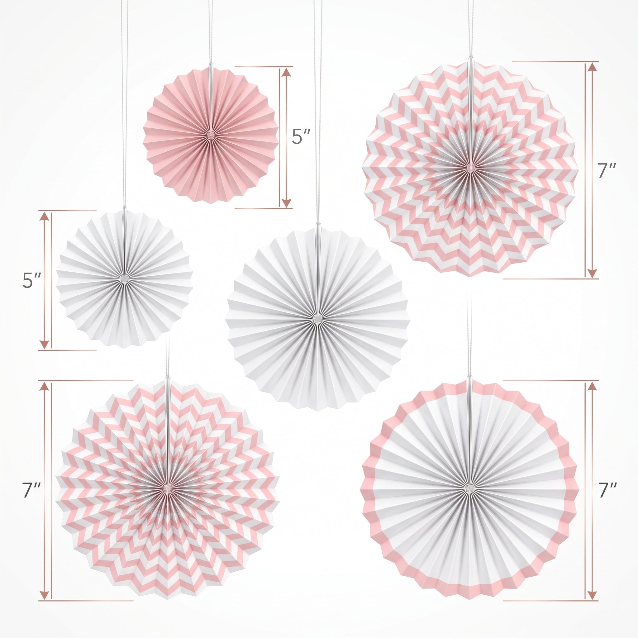 White Paper Fan Decorations - 5 Inch, 5-Pack