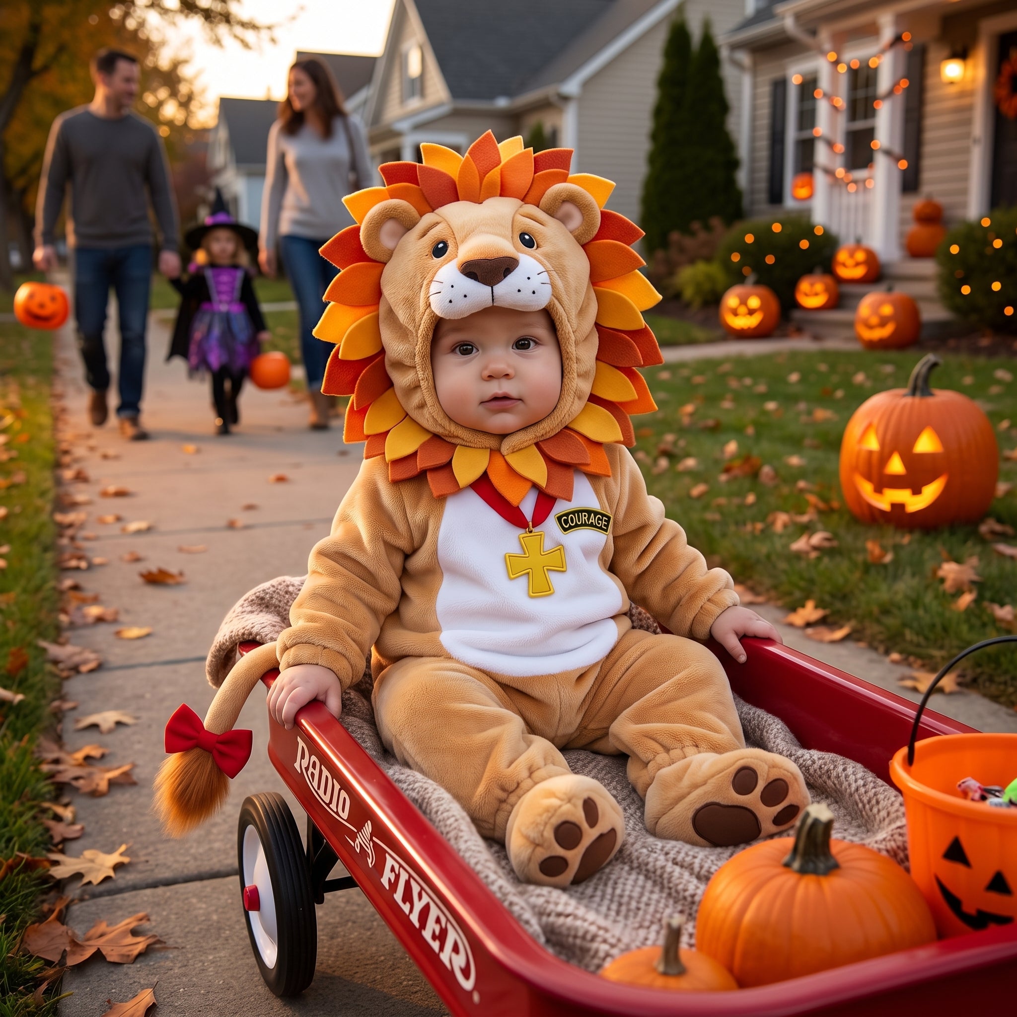Infant Cowardly Lion Costume from The Wizard of Oz - Plush Halloween Jumpsuit with Hood