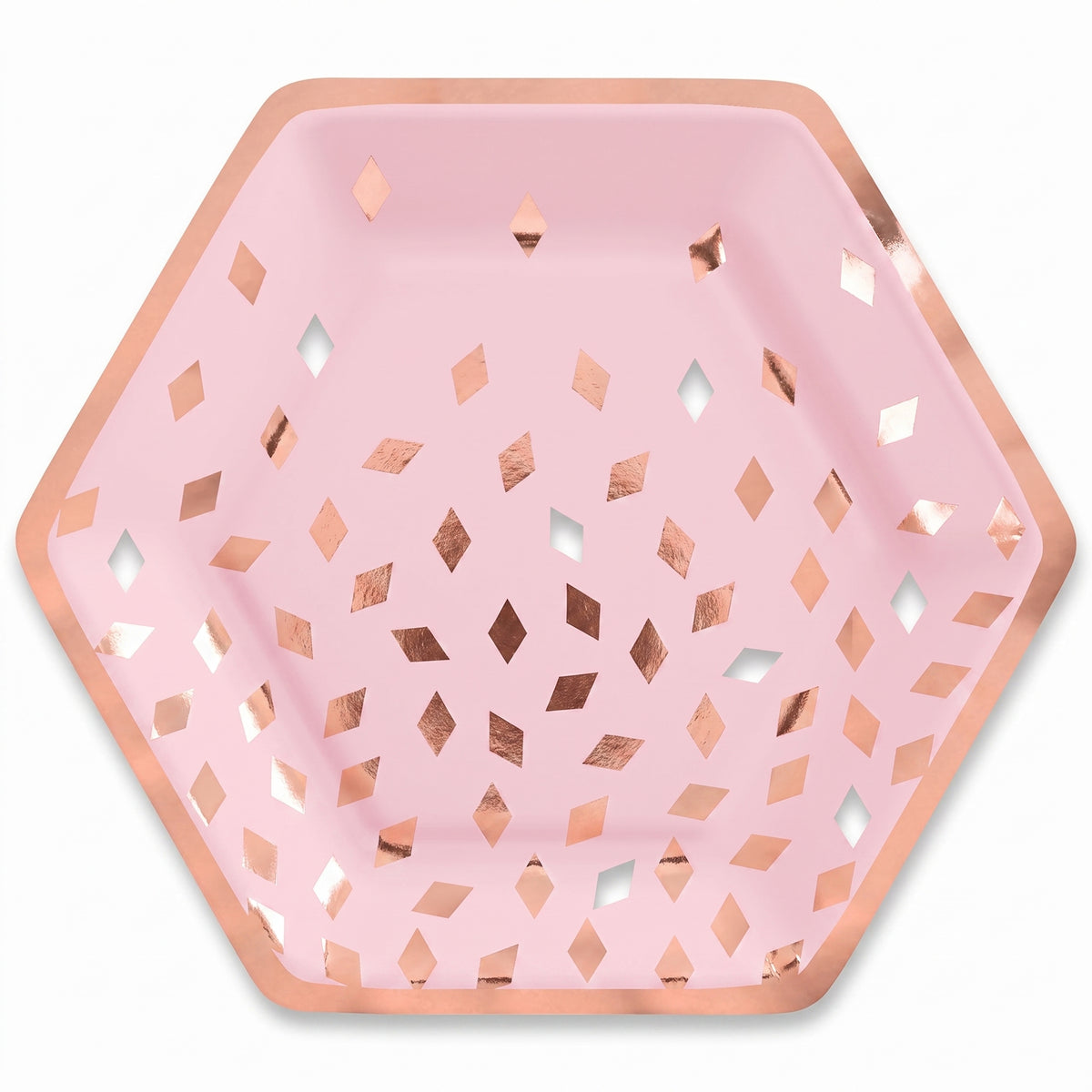Blush Birthday Hexagon Metallic Plates - 9" Pink/Rose Gold, 8-Pack