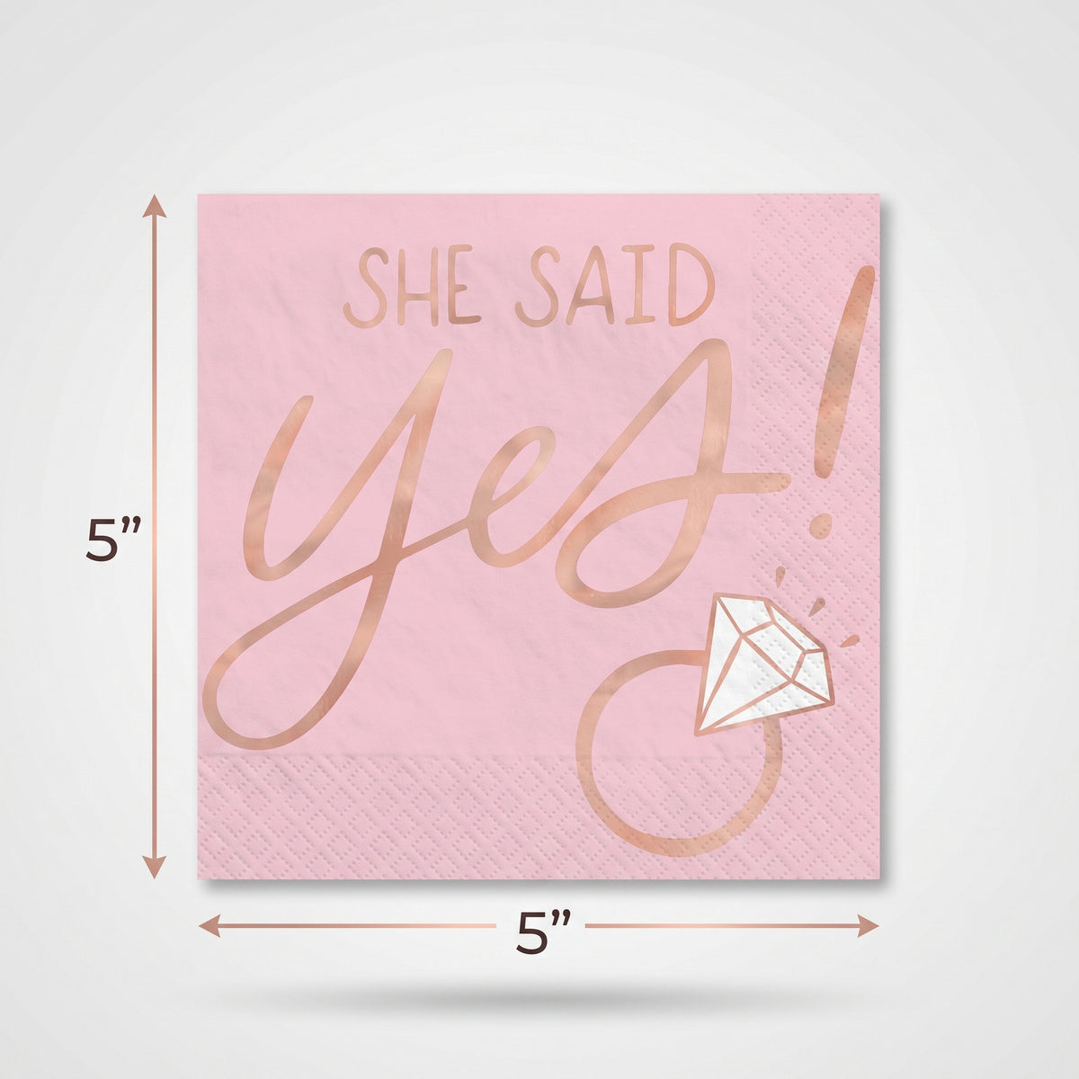 Blush "She Said Yes" Beverage Napkins - Rose Gold, 16-Pack - 5 In. X 5 In.
