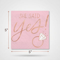Blush "She Said Yes" Beverage Napkins - Rose Gold, 16-Pack - 5 In. X 5 In.