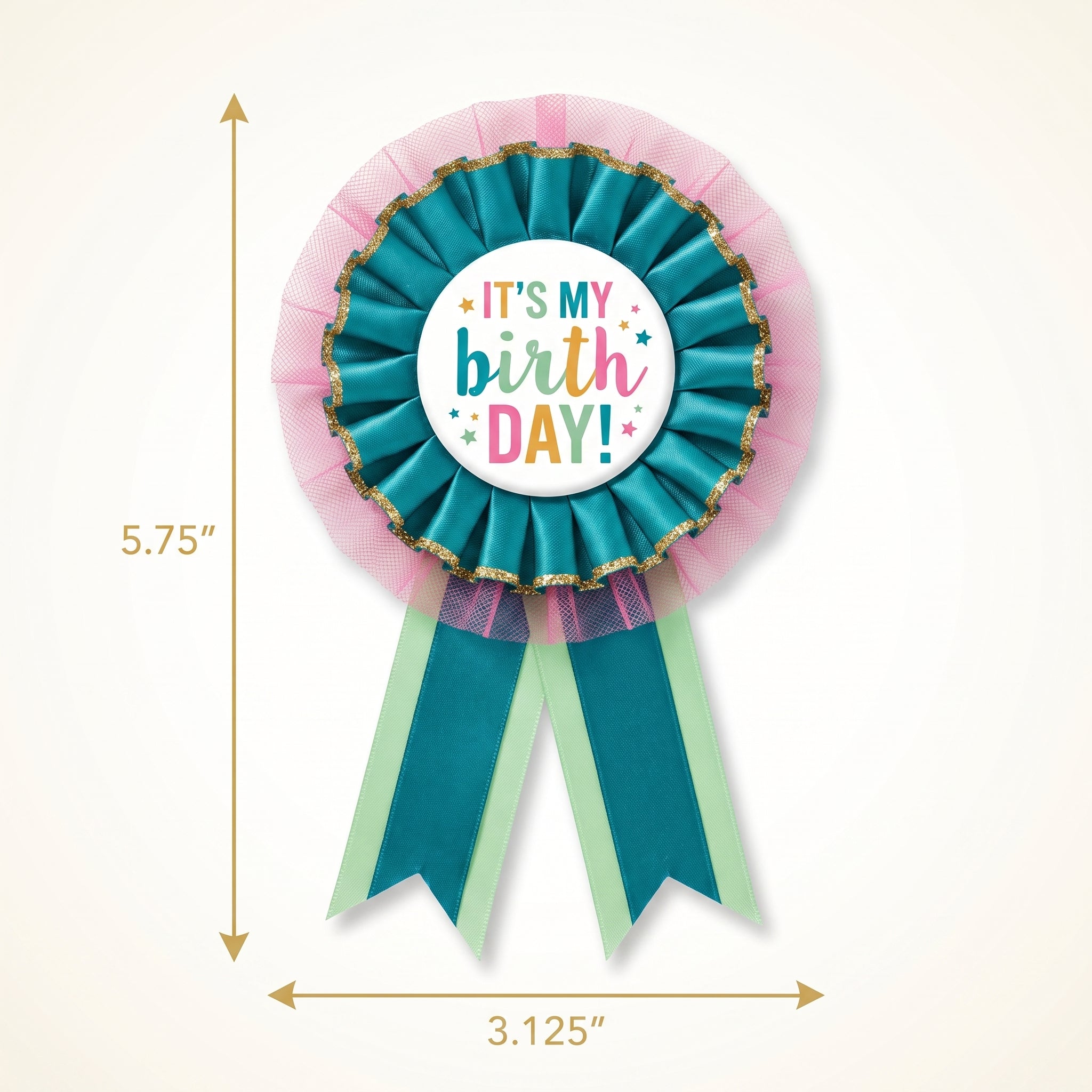 Happy Cake Day Birthday Award Ribbon, Pink/Green