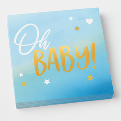 Oh Baby Blue & Gold Beverage Napkins for Baby Shower
