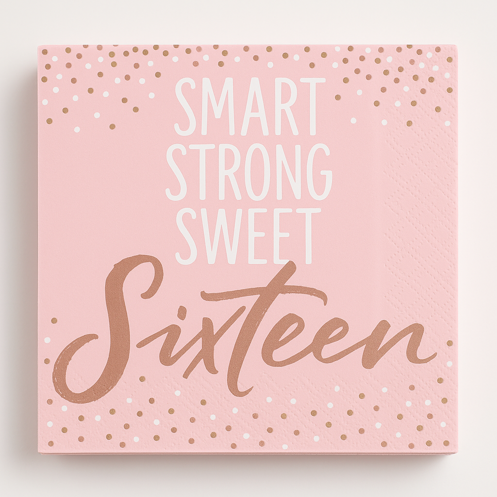 Sweet Sixteen Pink & Rose Gold Beverage Napkins - 16 Pack