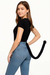 Fancy Black Cat Tail Costume Accessory