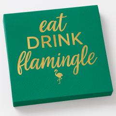 "Eat Drink Flamingle" Flamingo Beverage Napkins, Teal/Gold, 16-Pack