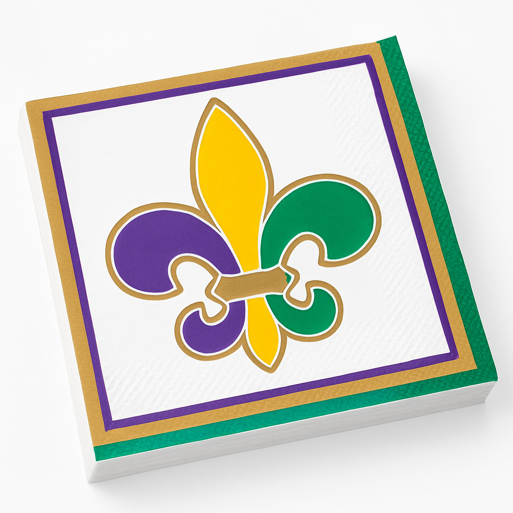 Metallic Gold Fleur-de-Lis Mardi Gras Beverage Napkins - 16 Pack