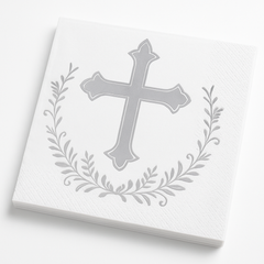 Silver Cross Beverage Napkins for Religious Celebrations, 16-Pack