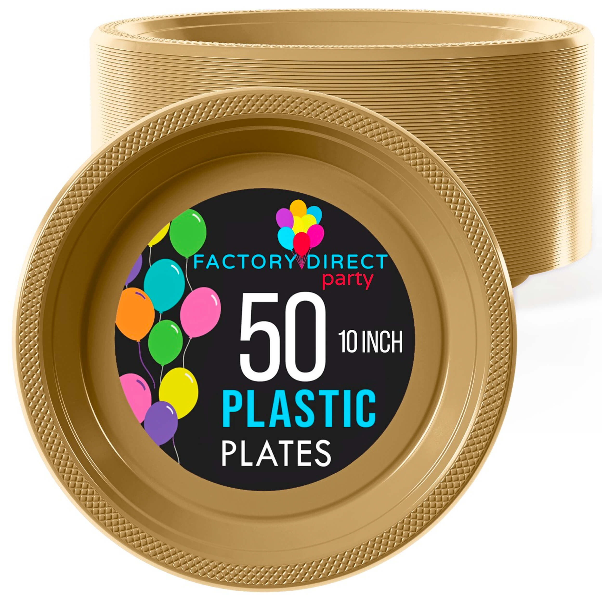 10 In. Gold Plastic Plates | 50 Count