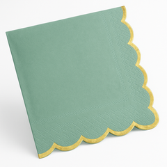 Leaf Green Scalloped Edge Lunch Napkins with Gold Foil