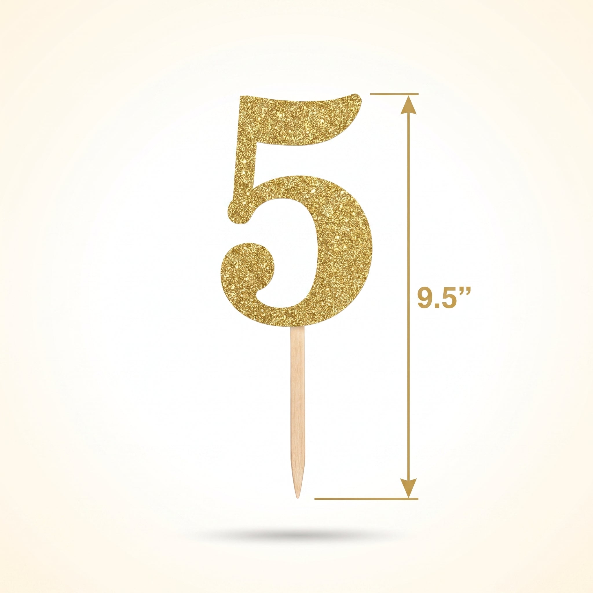 Glitter Gold Number 5 Cake Topper Picks, 7.5-Inch, 4-Pack