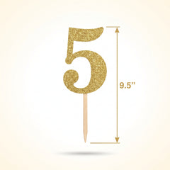 Glitter Gold Number 5 Cake Topper Picks, 7.5-Inch, 4-Pack