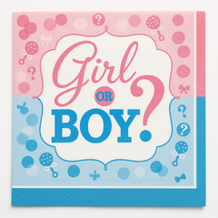 "Girl or Boy?" Gender Reveal Lunch Napkins - 16 Pack