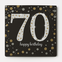 Sparkling Celebration 70th Birthday Lunch Napkins - Black/Silver/Gold, 16-Pack
