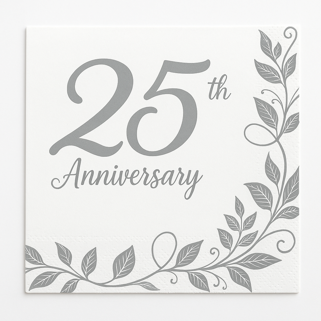 Silver 25th Anniversary Lunch Napkins - 16 Pack