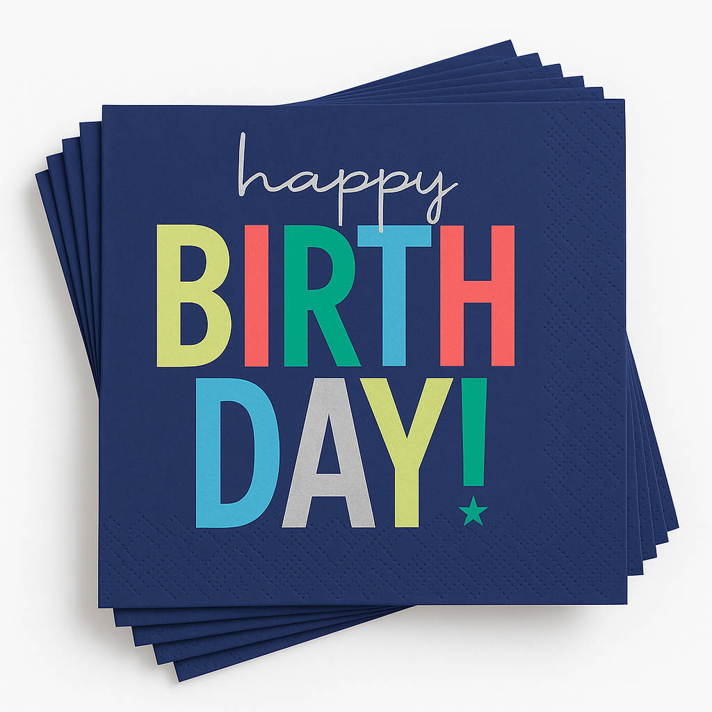 Modern Happy Birthday Lunch Napkins - 16 Pack