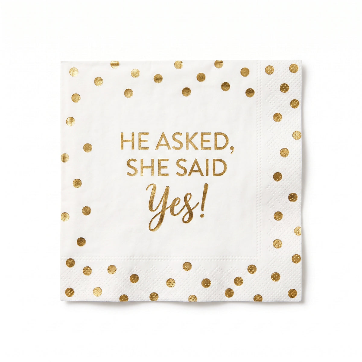 "He Asked, She Said Yes!" Gold Beverage Napkins - 16 Pack - 5 In. X 5 In.