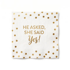 "He Asked, She Said Yes!" Gold Beverage Napkins - 16 Pack - 5 In. X 5 In.