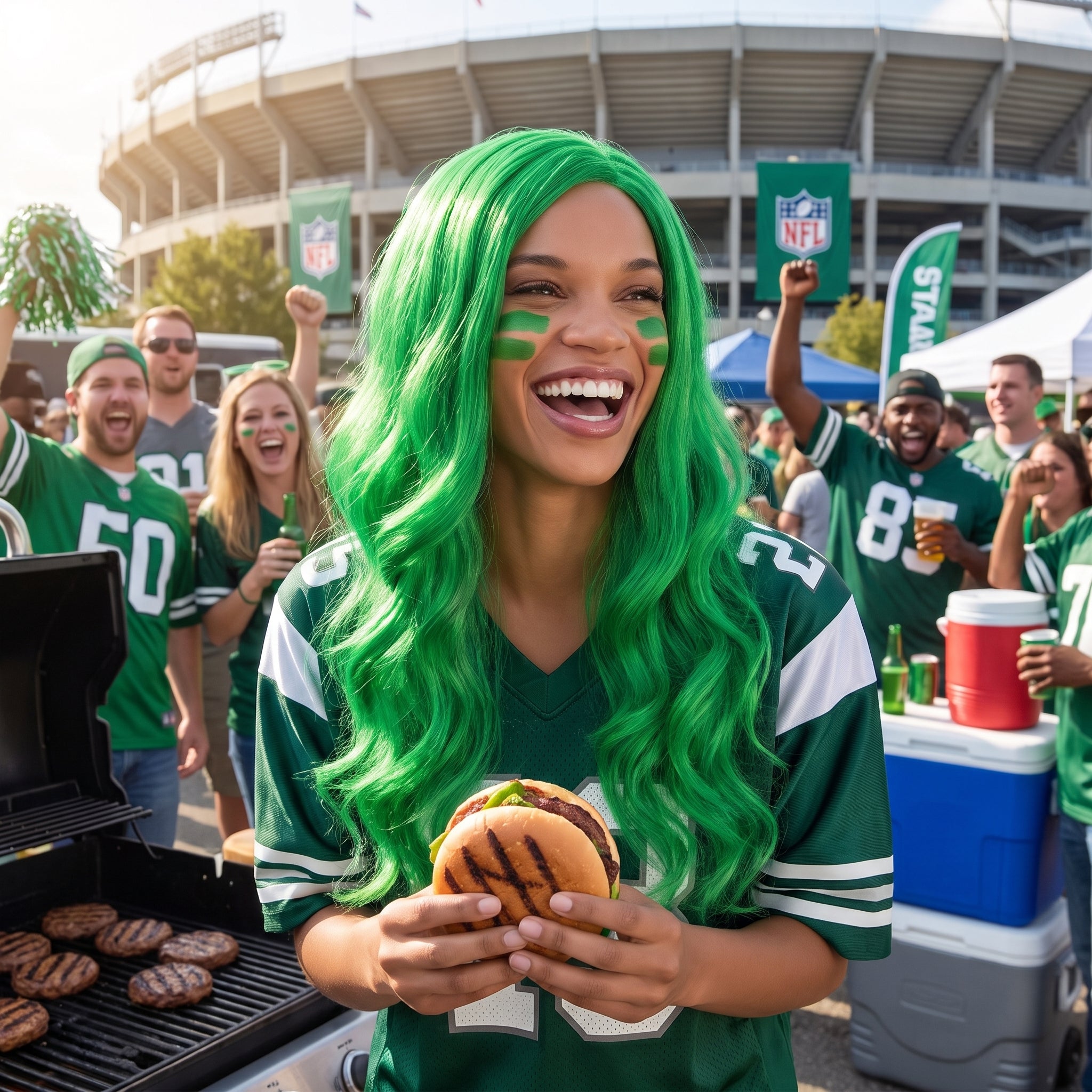 Glamorous Festive Green Team Spirit Wig