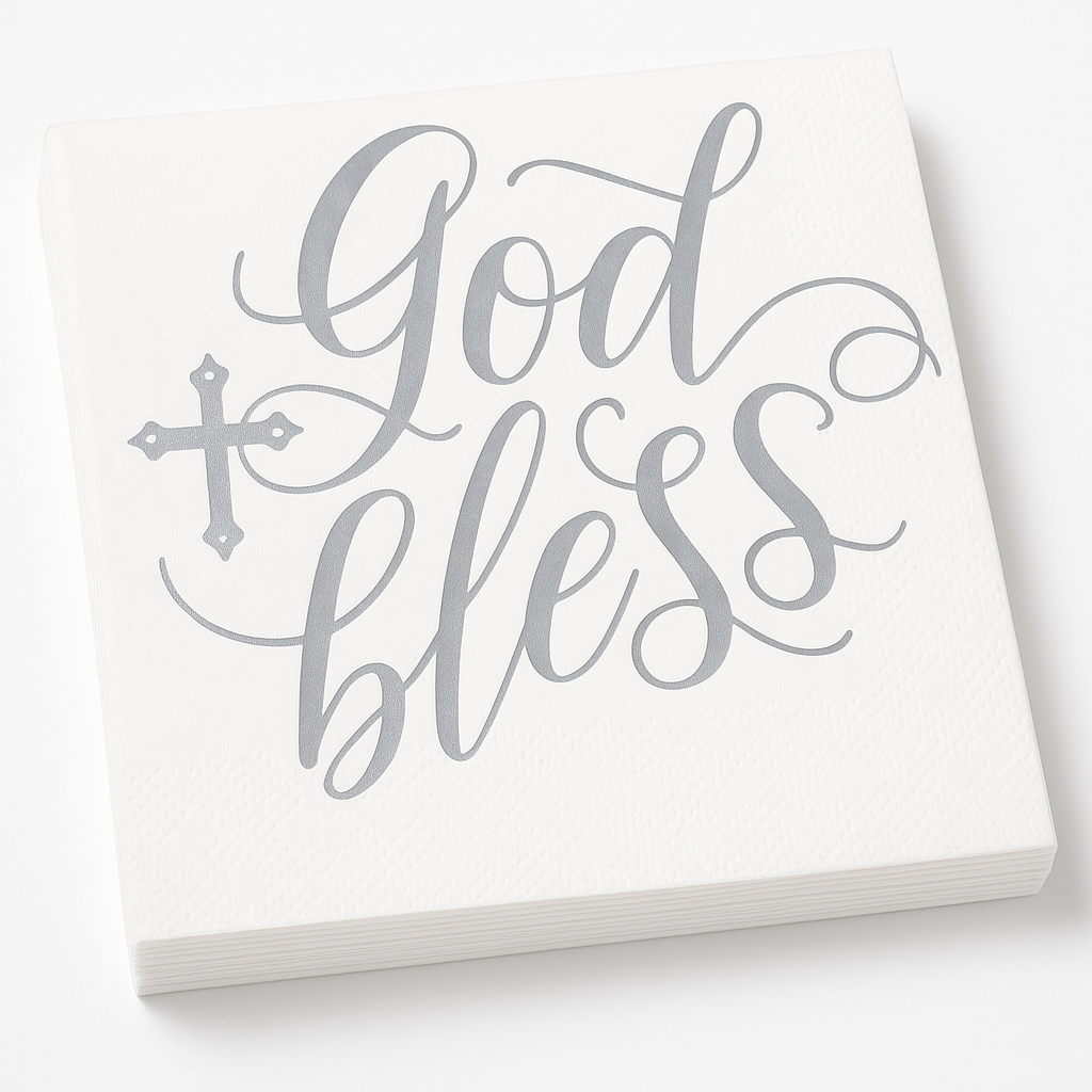 "God Bless" Silver Foil Luncheon Napkins - 6.5 In. x 6.5 In. - 16 Pack