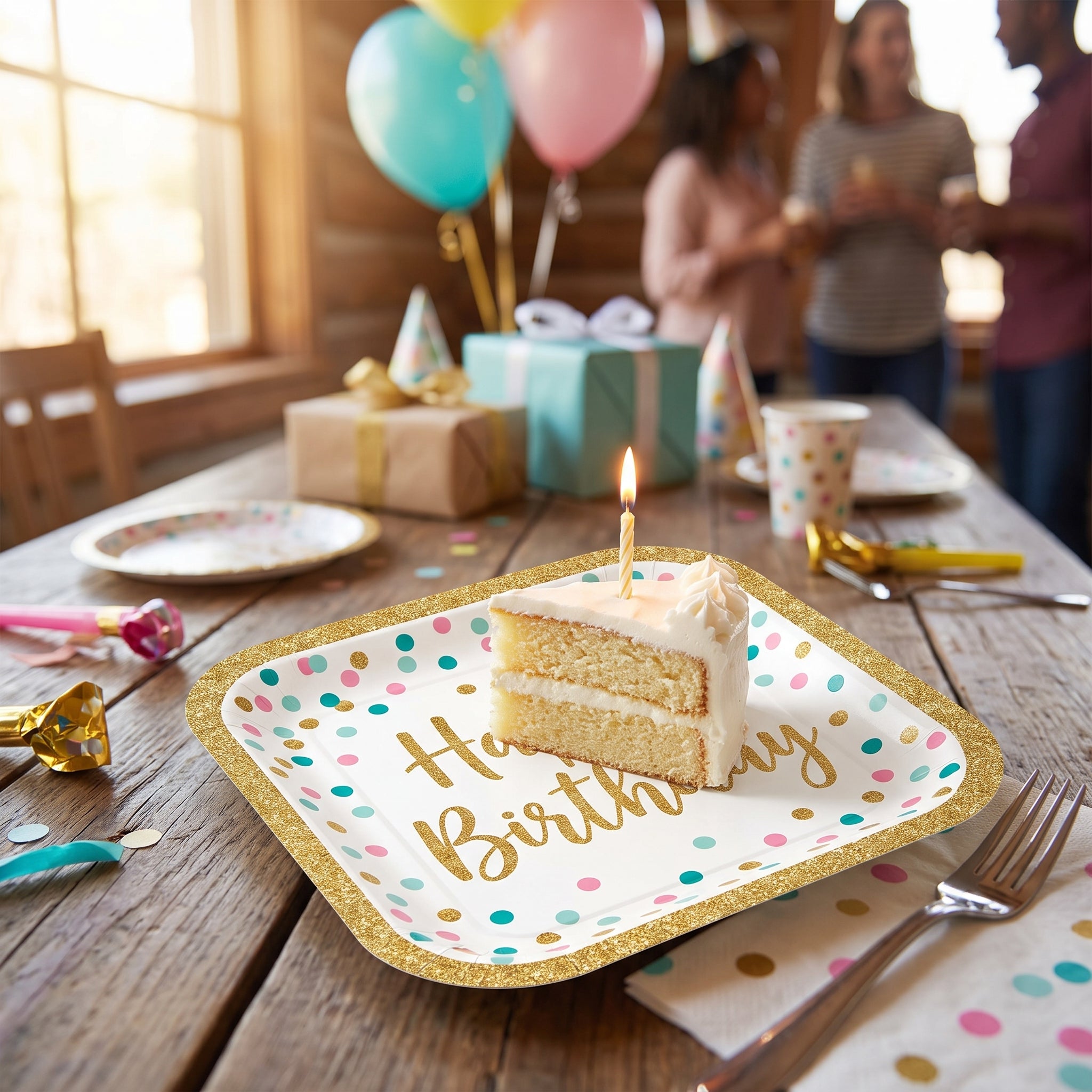 Wish Big Birthday Square Paper Plates, 9-Inch, 18-Pack