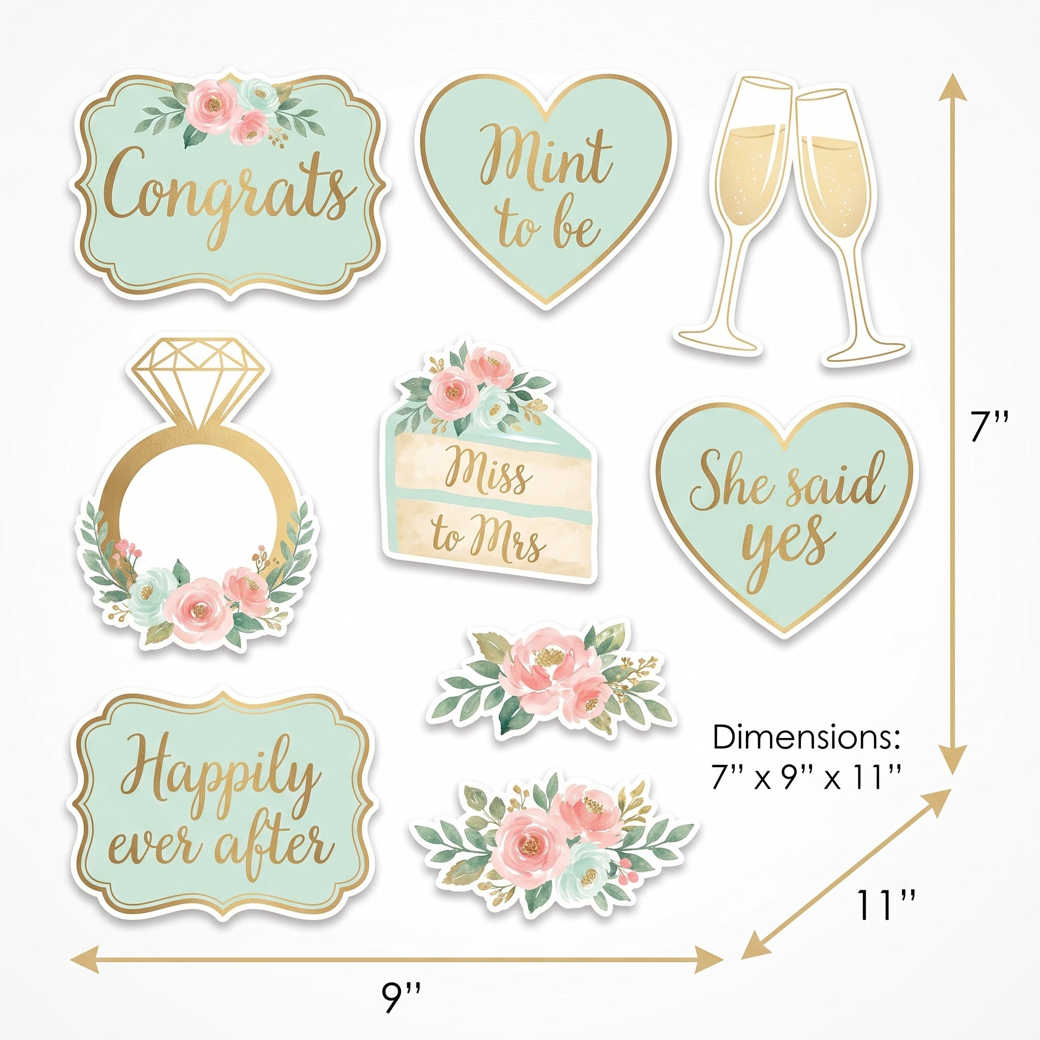 Mint Floral Wedding Cutout Decorations, 12-Pack
