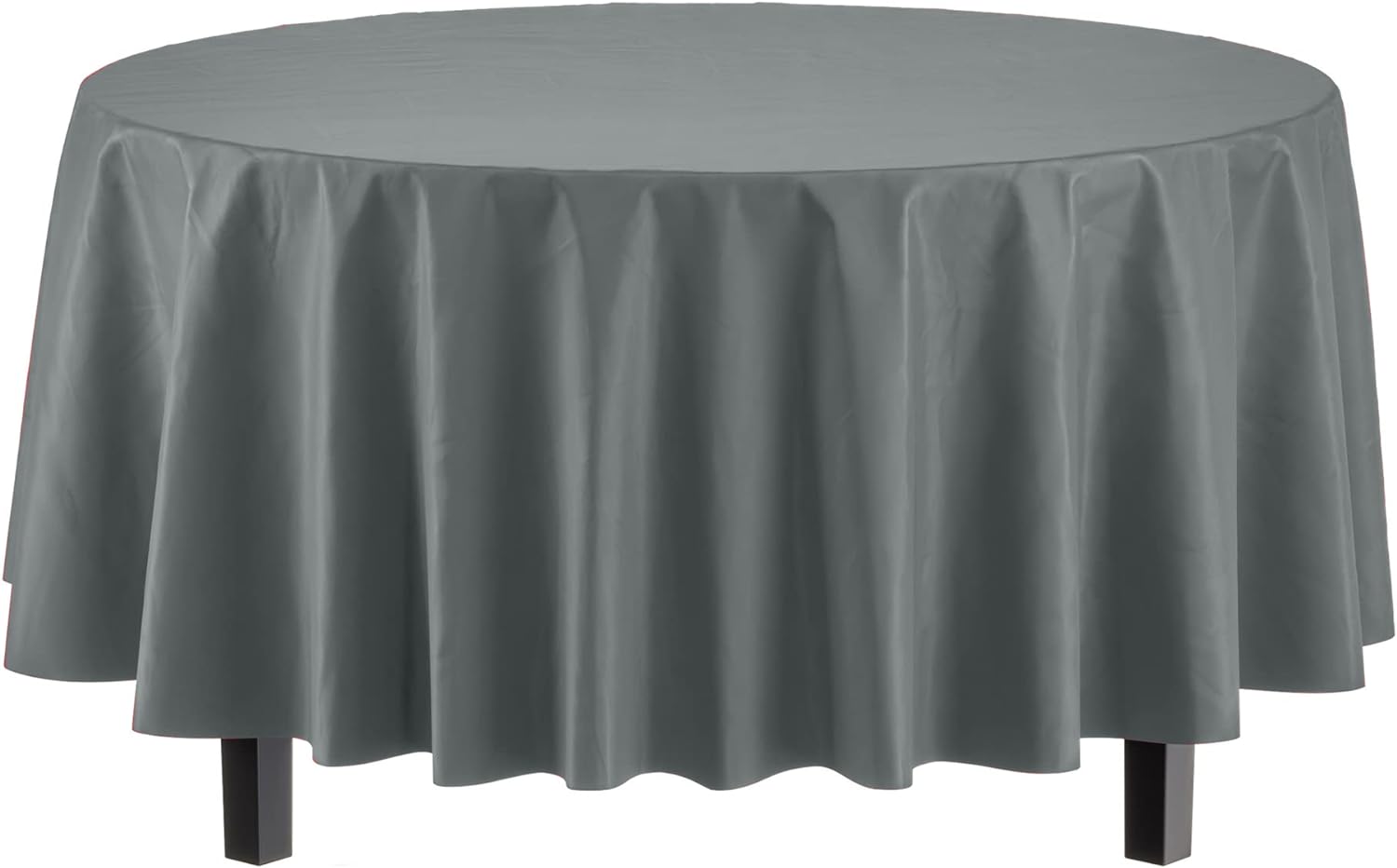 Premium Round Silver Plastic Table Covers | 12 Pack