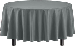 Premium Round Silver Plastic Table Covers | 12 Pack