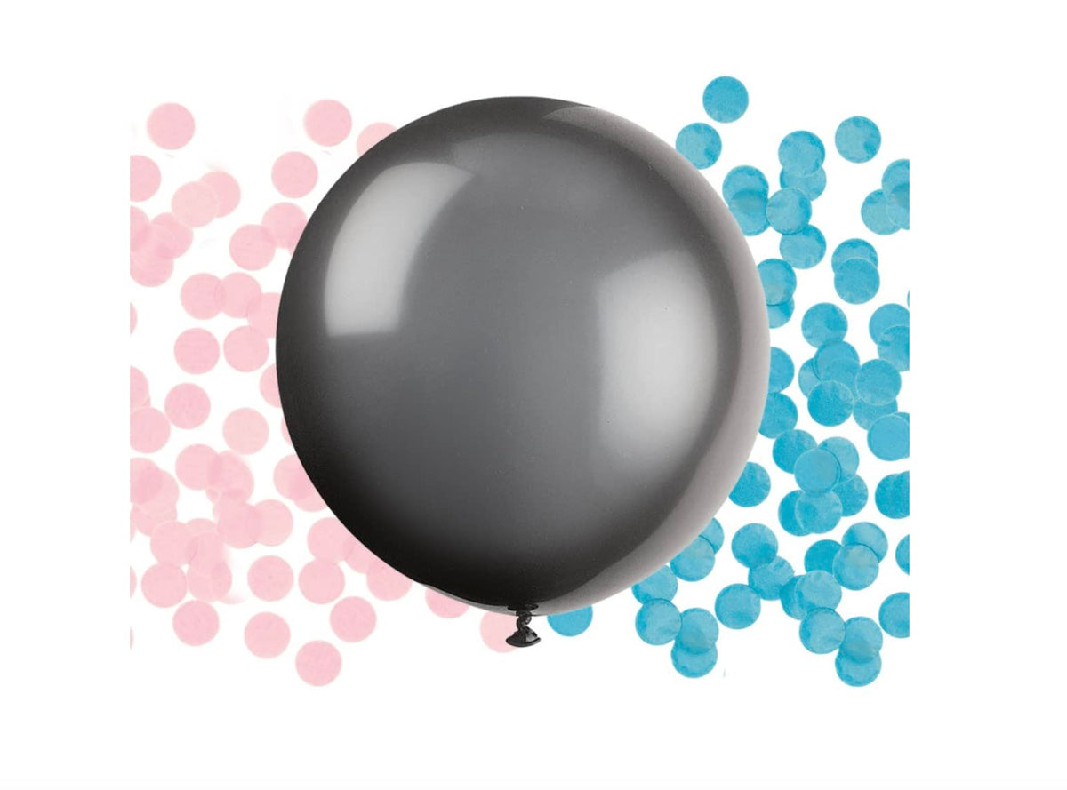 1ct, 24" Latex Black Gender Reveal With Blue Confetti Balloon