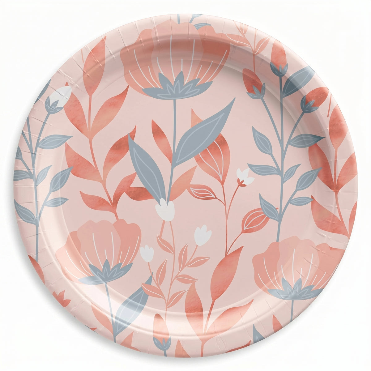 Rose Gold Floral Round Paper Plates - 6.75"