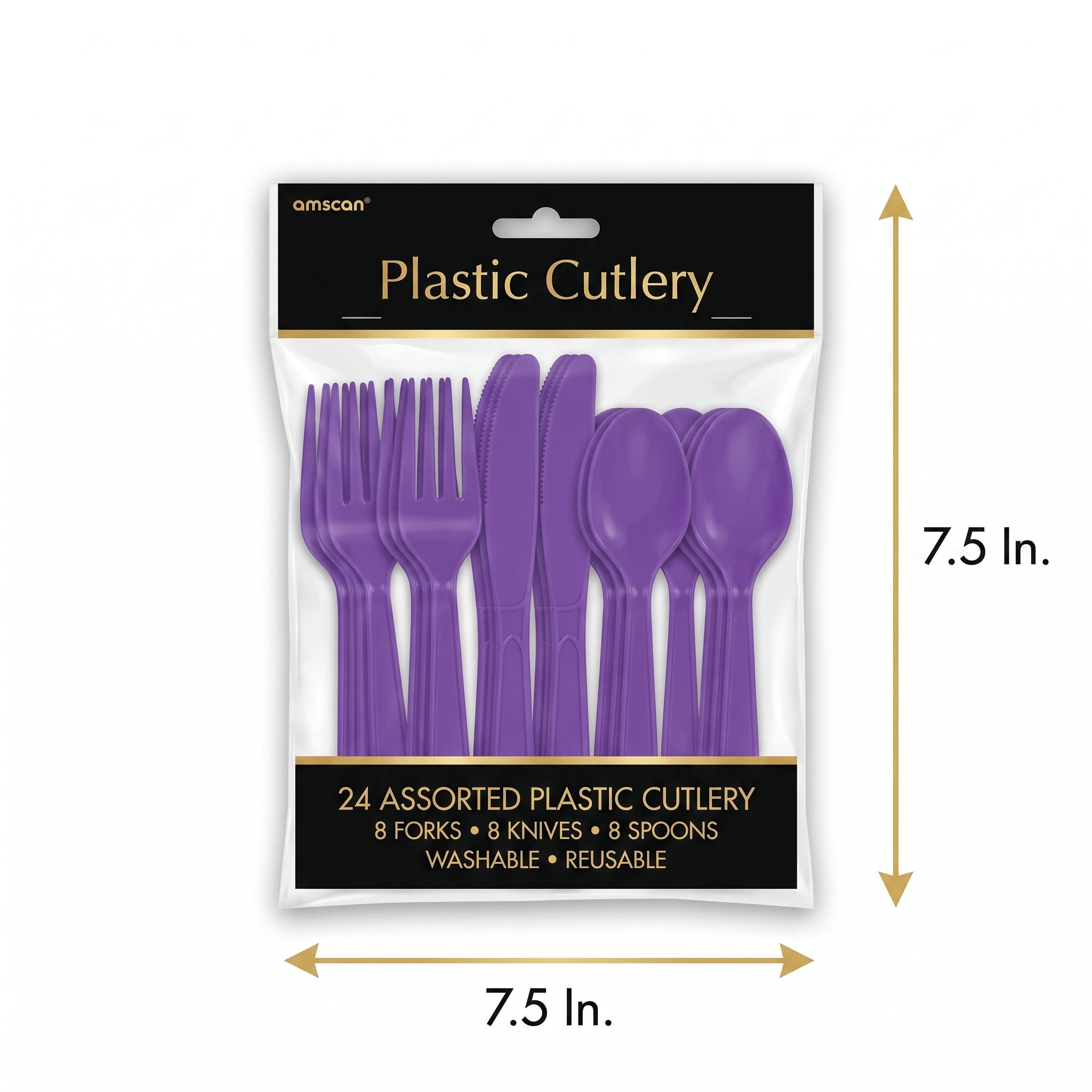 Purple Assorted Plastic Cutlery Set - 24 Pieces - 7.5 in.