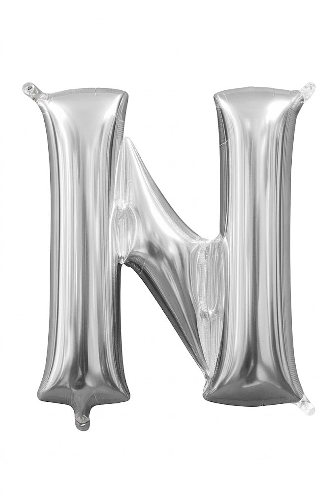 Silver Metallic Letter 'N' Foil Balloon