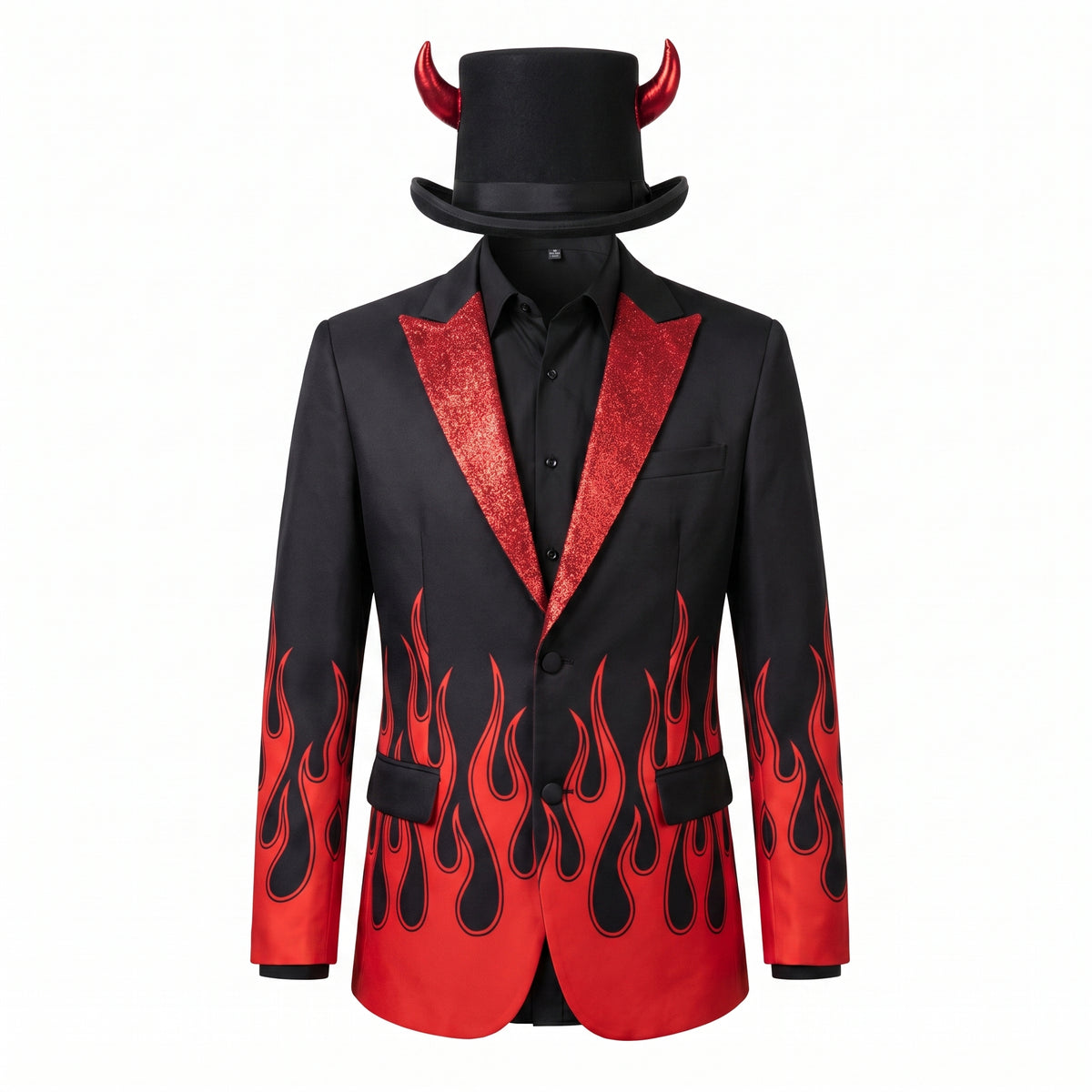 Men's Devil Suit Jacket Costume with Red Flame Detail - L/XL