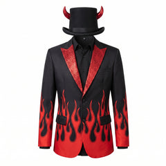 Men's Devil Suit Jacket Costume with Red Flame Detail - L/XL