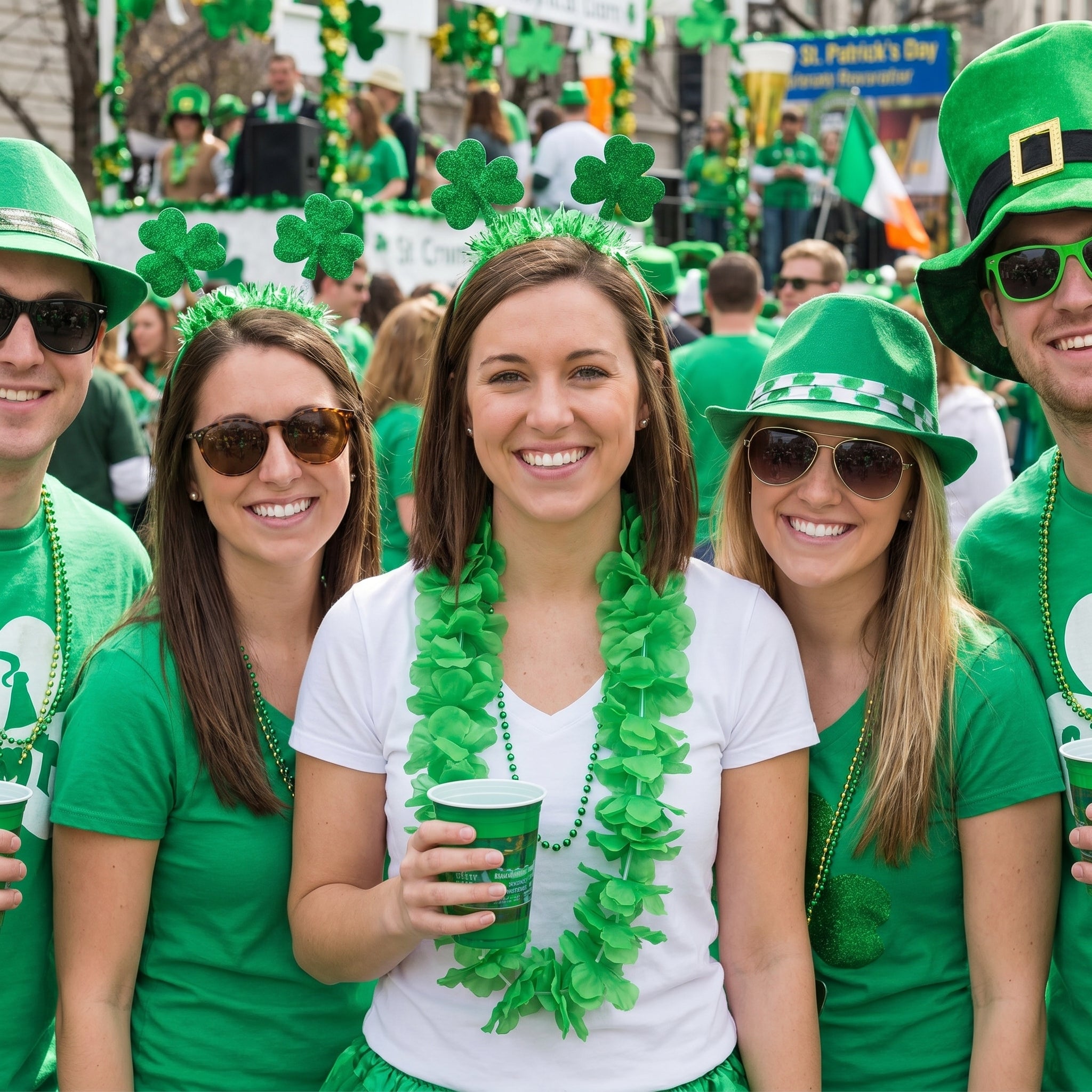 St. Patrick's Day Lei Necklace - Green Shamrock Party Accessory, Full Lightweight Irish Costume Necklace, 40 Inch